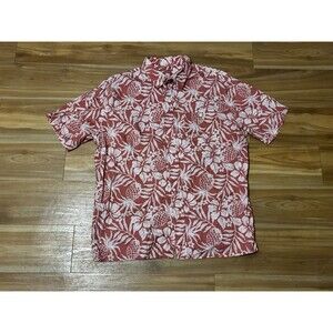 Croft & Barrow Men’s L Hawaiian Shirt Red Tropical Floral Short Sleeve